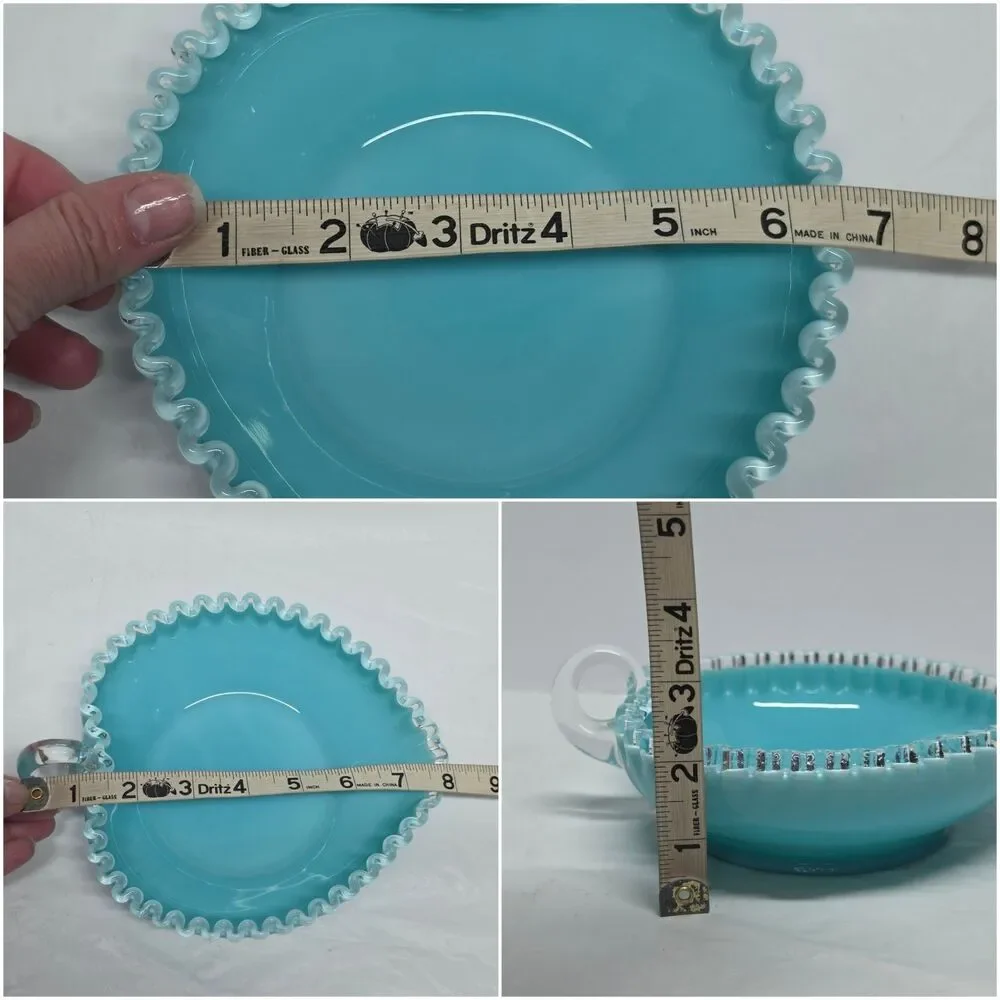 Vtg Fenton Silver Crest Turquoise Blue Teal Glass Heart Shape Candy Dish 8